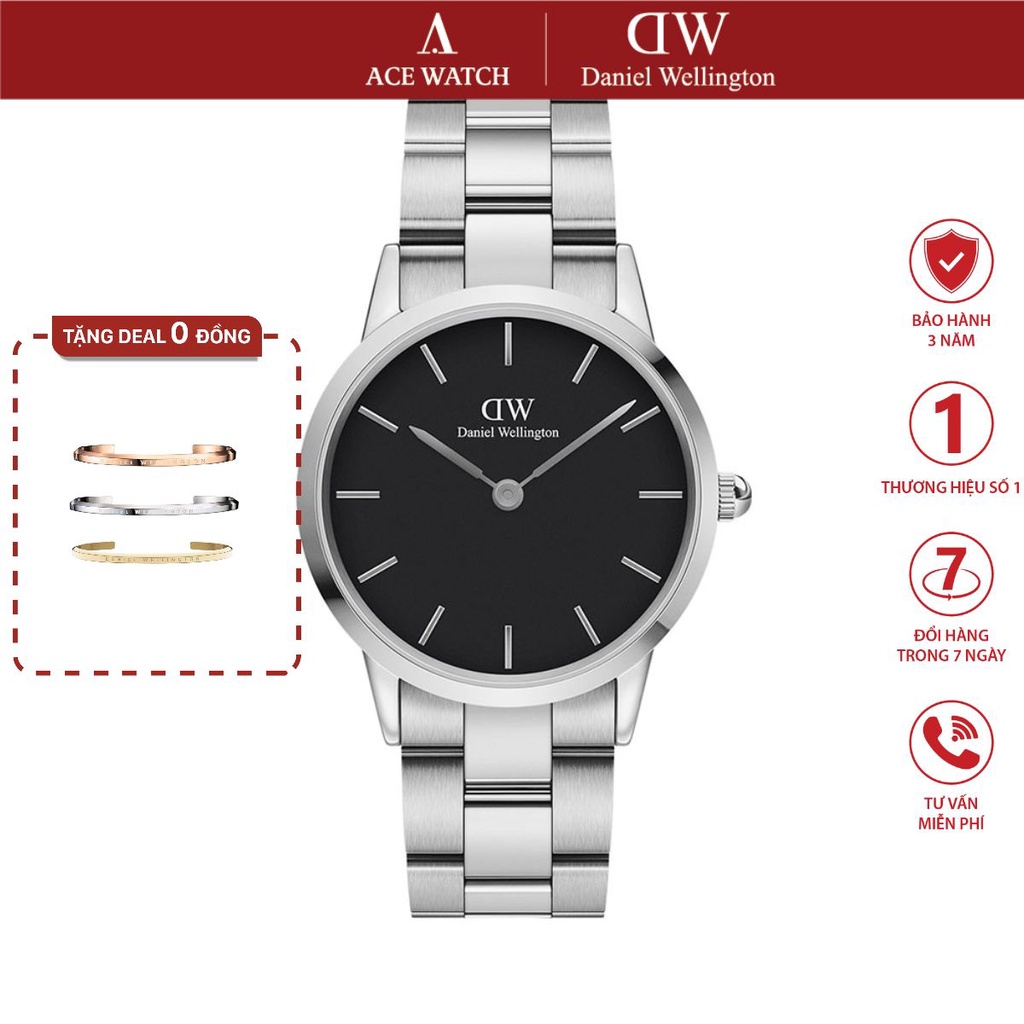 Đồng hồ Nam, Nữ Daniel Wellington dây thép không gỉ - Iconic Link mặt đen - vỏ bạc