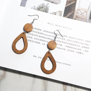 Bông tai gỗ hình học hình giọt nước tròn