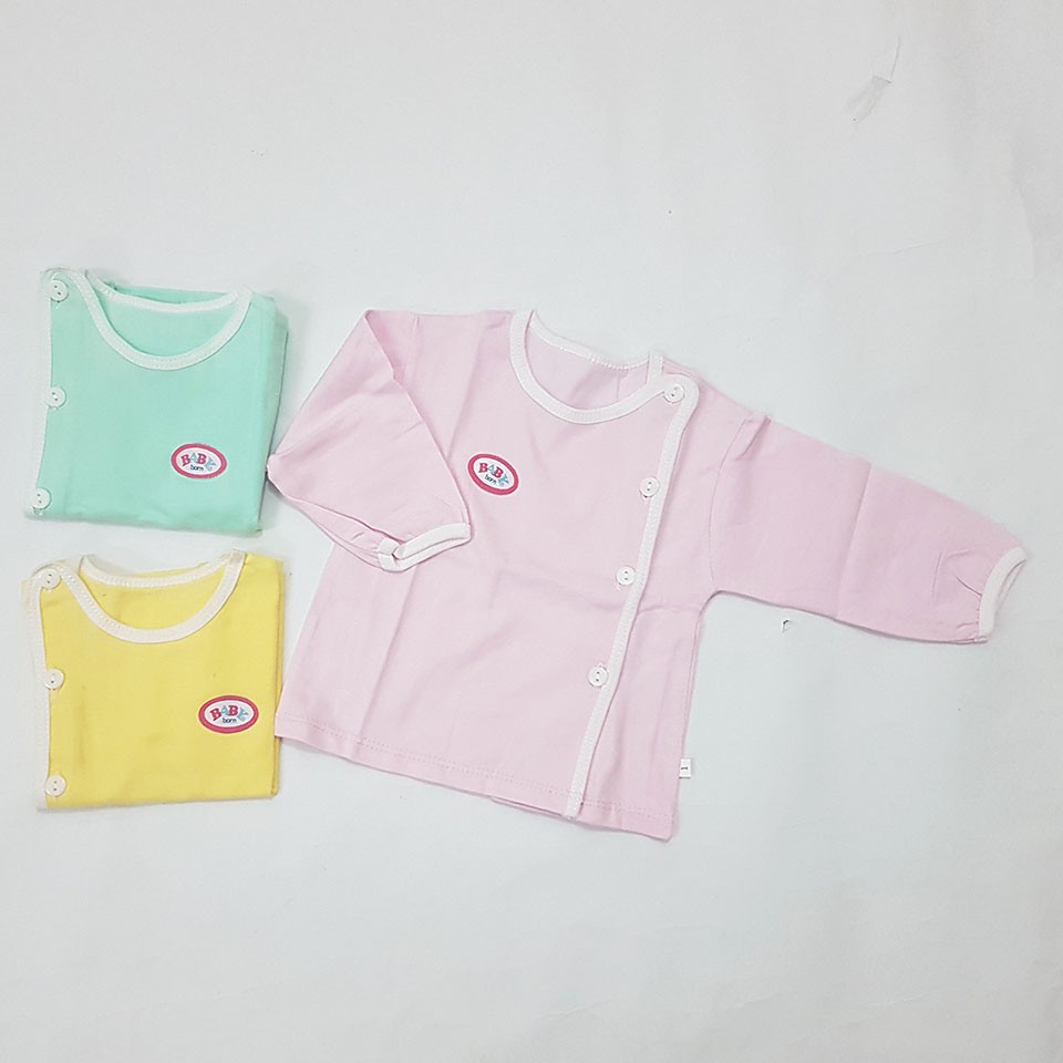 Áo Dài Tay Cotton Baby Born Màu Cho Bé Sơ Sinh (Cúc Cài Lệch)