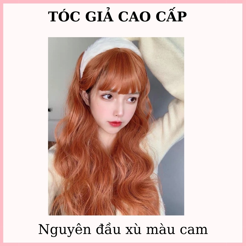 Tóc giả nguyên đầu nữ đẹp xù dài omber hồng - tặng kèm lưới trùm tóc, mã 8174