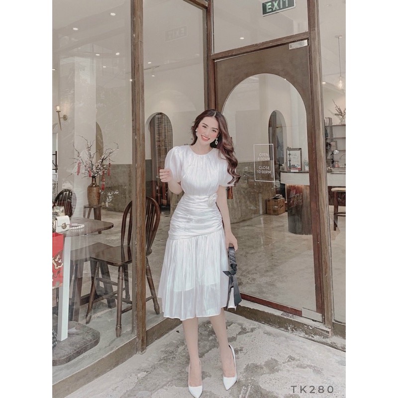 Đầm dự tiệc cao cấp tay phồng voan tơ cổ tròn | BigBuy360 - bigbuy360.vn