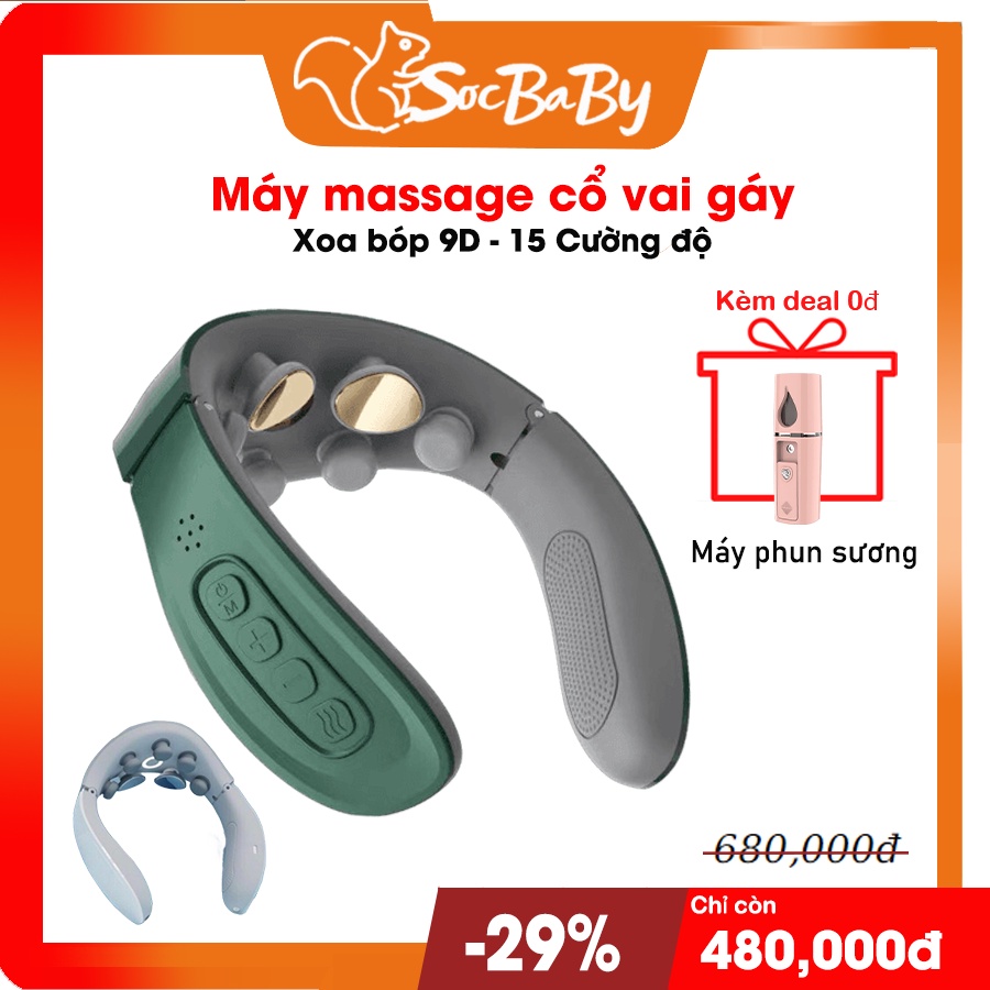 Máy massage cổ vai gáy 6 điểm tiếp xúc với 15 cường độ mát-xa hàng cao cấp kèm 2 miếng dán