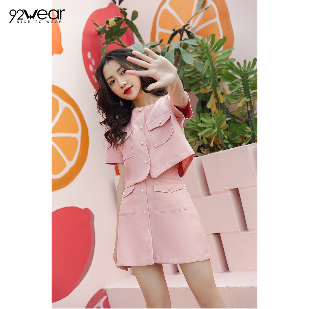 Áo sơ mi nữ croptop 92WEAR đủ màu, đủ size, ngắn tay túi ốp ngực ASW0711 | BigBuy360 - bigbuy360.vn