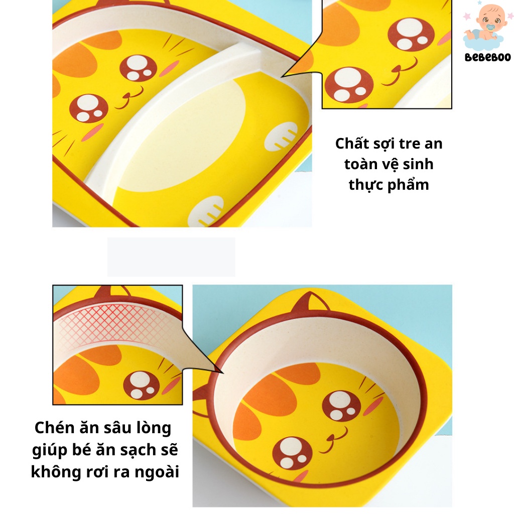 Set khay ăn dặm 5 chi tiết bằng sợi tre gồm khay, bát, cốc, thìa, niĩa cho bé cưng