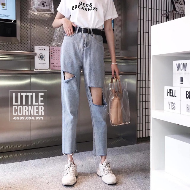 Quần slim baggy jeans rách ulzzang style kèm ảnh thật