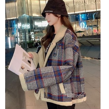 Sẵn XL(Hàng Đẹp)Ảnh thật 5 hình cuối-HC082.Áo khoác kẻ lông cừu phiên bản Hàn Quốc | BigBuy360 - bigbuy360.vn