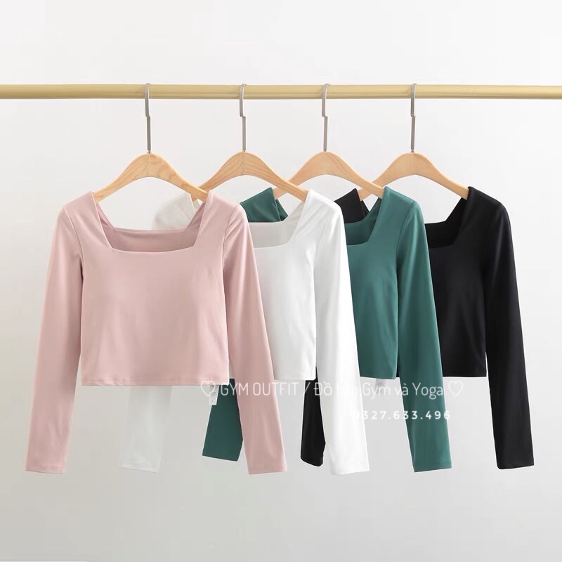 Áo Dài Tay Tập Gym -Áo Tập Yoga, Áo Thể Thao Dài Tay Thu Đông 2022 Vải LuLu Cao Cấp Kiểu Croptop Cổ Vuông