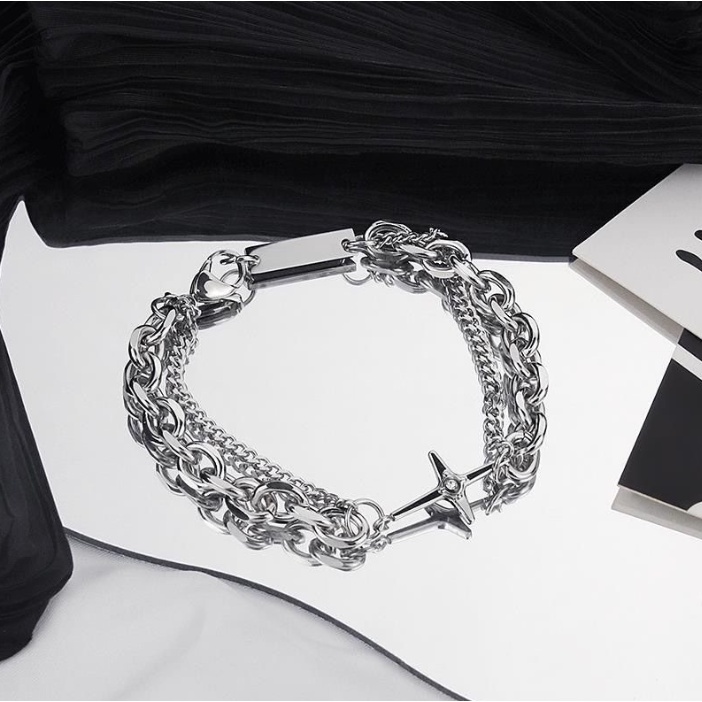 📛 RẺ VÔ ĐỊCH 📛 Vòng tay kim loại mạ bạc mặt thánh giá ngọc hot trend phong cách hàn quốc