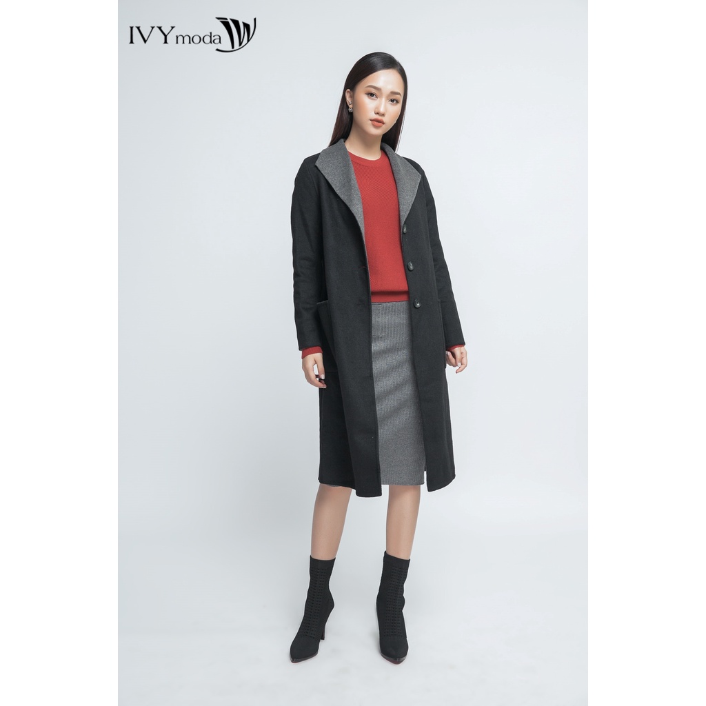 [NHẬP WABRTL5 GIẢM 10% TỐI ĐA 50K ĐH 250K ]Áo khoác dạ nữ dáng dài IVY moda MS 78M3590