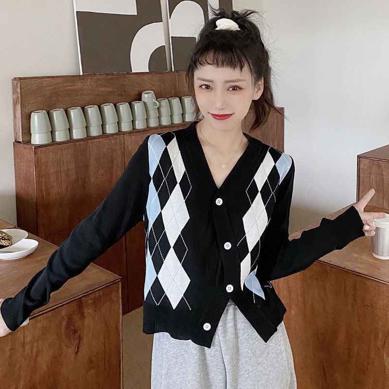 Áo khoác cardigan dệt kim tay dài cổ chữ V cài nút phía trước thời trang cho nữ