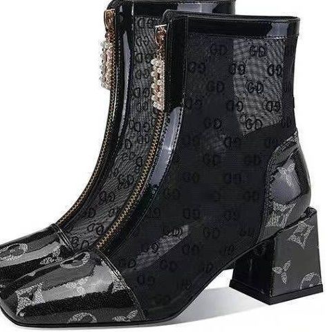 Giày Bốt Lưới Mũi Vuông Đính Đá Thoáng Khí Phong Cách Hàn Quốc Thời Trang Mới 2023