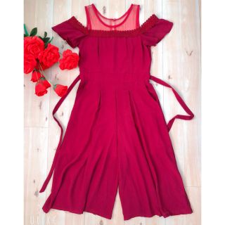 Jumpsuit lửng ống rộng phối ren lưới rớt tay cột nơ eo Cao Cấp