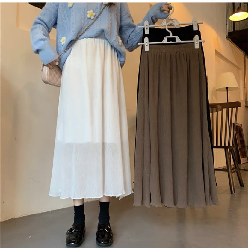 Chân váy midi xòe trơn nhăn Ulzzang style 🌸 Hàng Quảng Châu