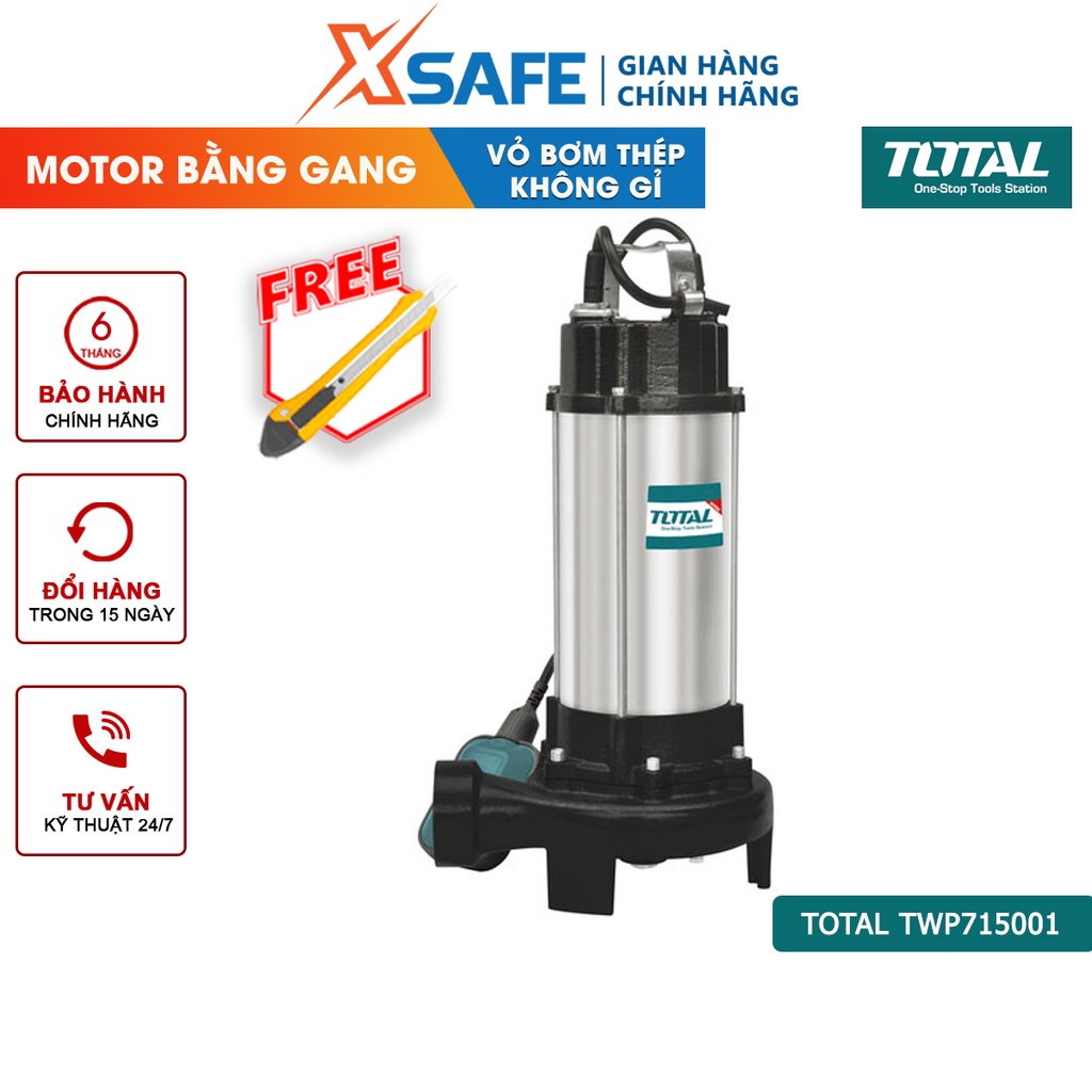 Máy bơm chìm chất thải TOTAL TWP715001 1500W dùng hút, chuyển nguồn nước thải công nghiệp, sinh hoạt - xsafe