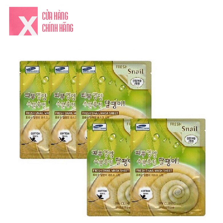 Combo 5 Mặt Nạ Dưỡng Chất Collagen Ốc Sên 3W Clinic Fresh Snail Mask Sheet 23ml x 5