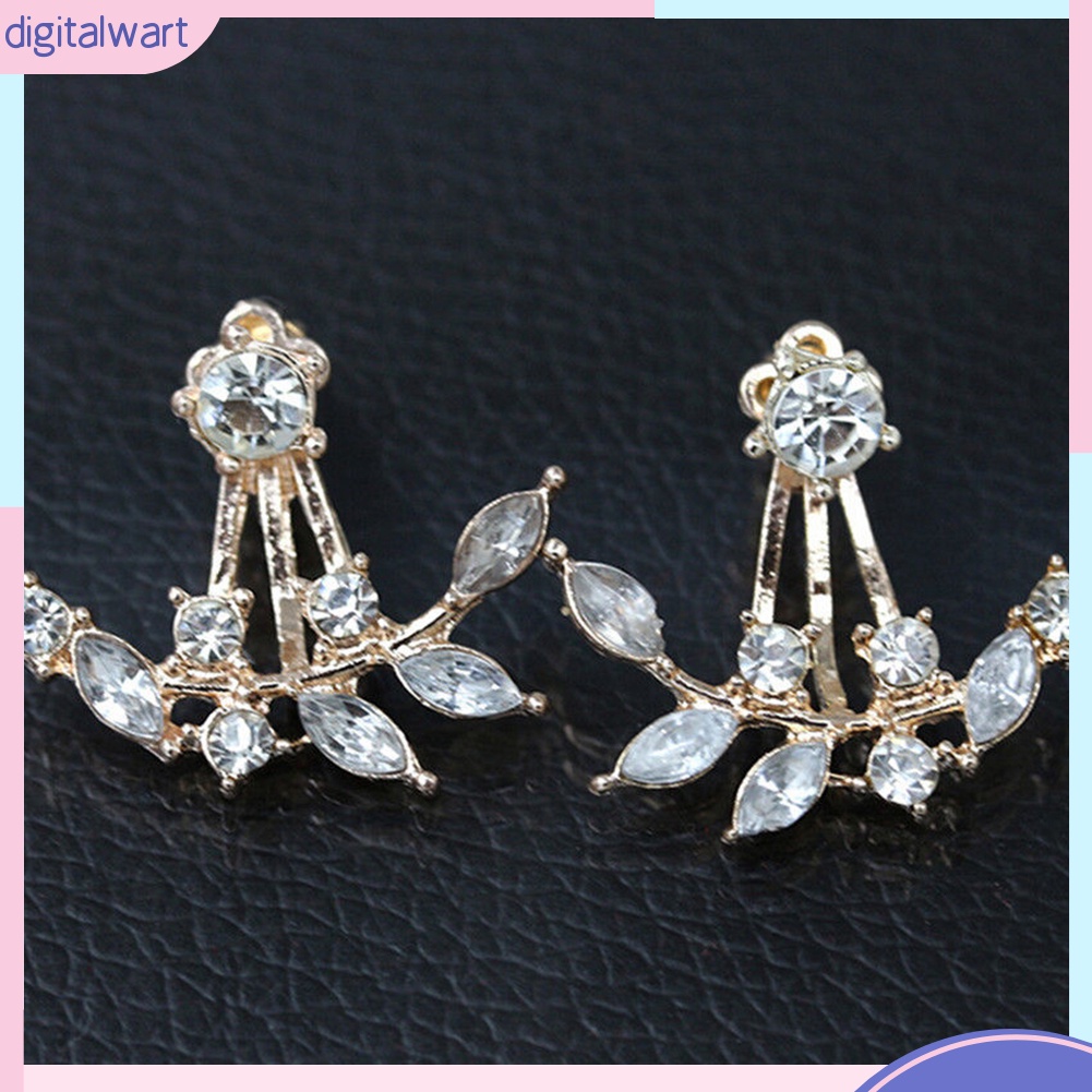 Cặp khuyên tai thiết kế hình lá đính hạt kim cương nhân tạo sang trọng lấp lánh dành cho nữ