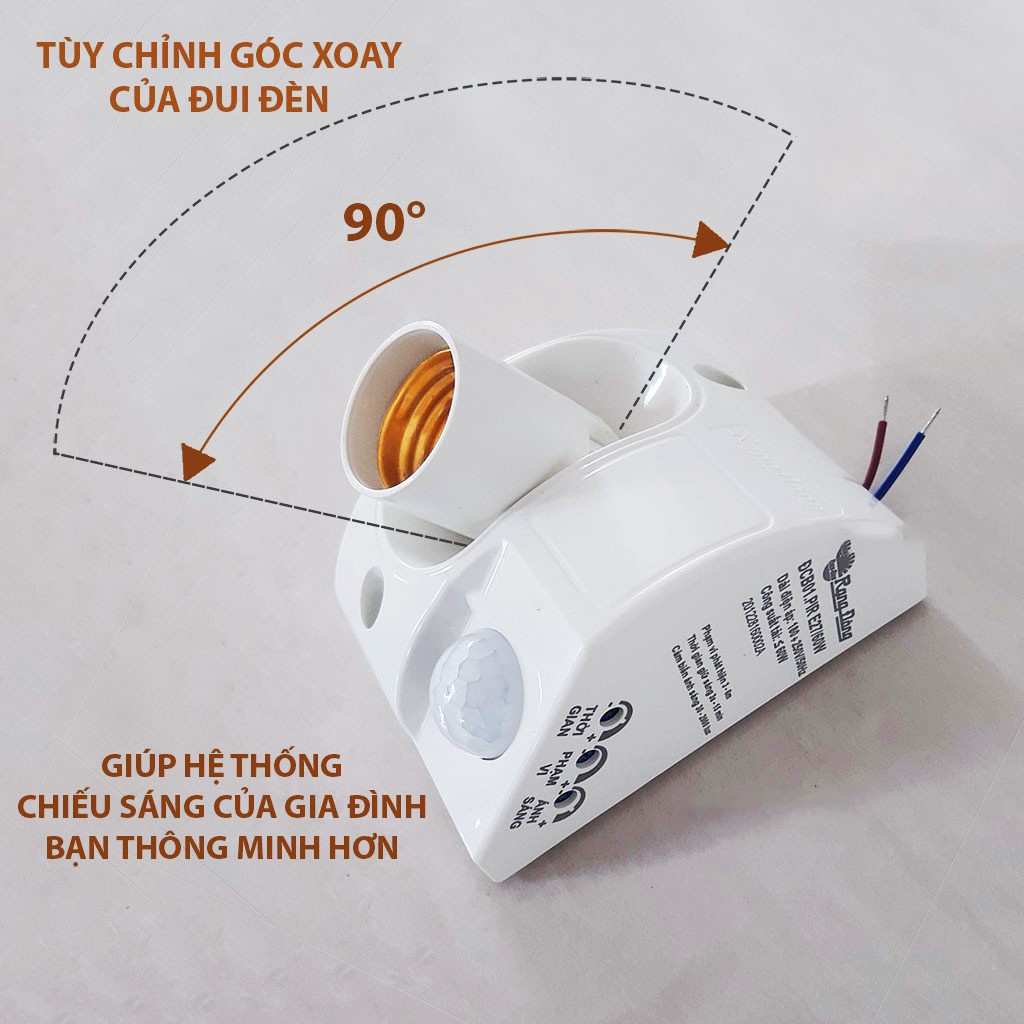 Đui Đèn Cảm Biến Rạng Đông Sử dụng cảm biến hồng ngoại PIR-E27