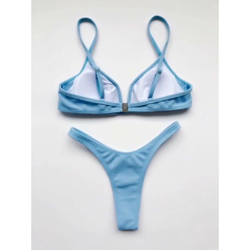 [BKN360] &lt;ÂU&gt; SET BIKINI CỔ V VẢI GÂN XANH BLUE/ĐỎ/ĐEN/TRẮNG/HỒNG QUẦN THONG/LỌT KHE