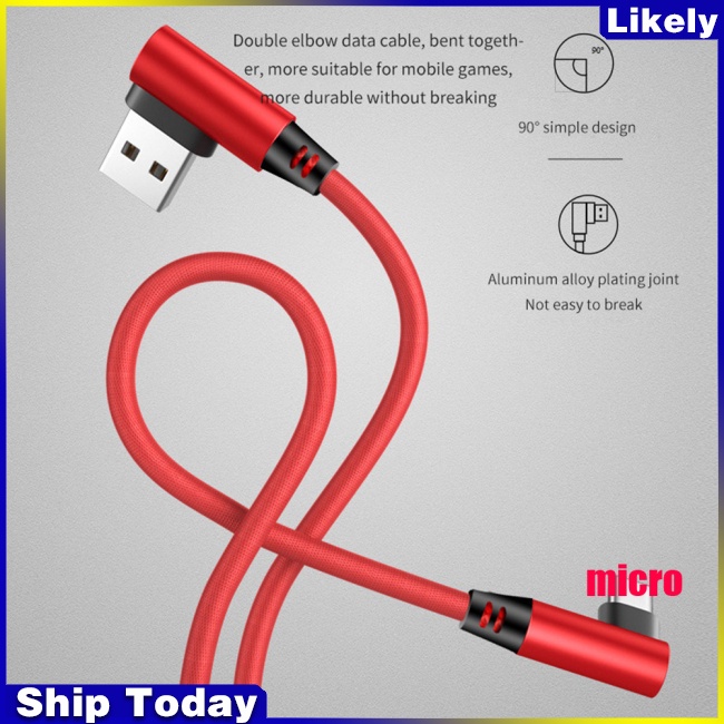 Dây Cáp Sạc Nhanh Hai Đầu Cong 90 Độ Micro Usb Type-c Cho Điện Thoại / Laptop