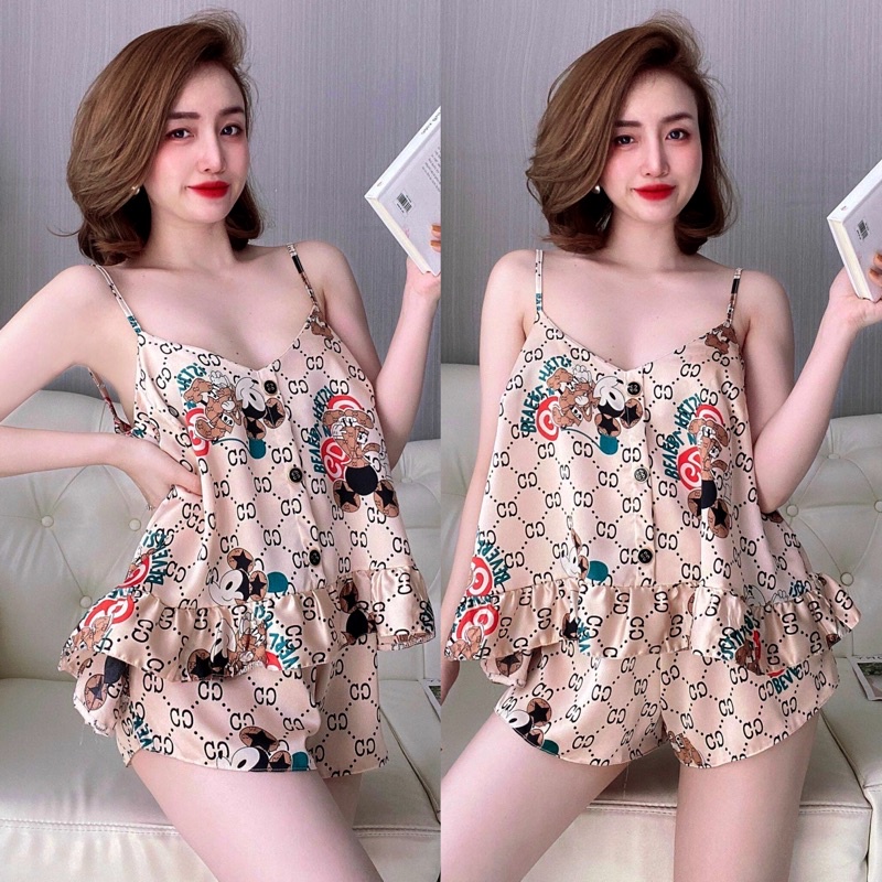 Đồ bộ pijama 2 dây cực mát cực sexy mặc nhà LỤA SATIN cho bạn nữ dưới 62kg