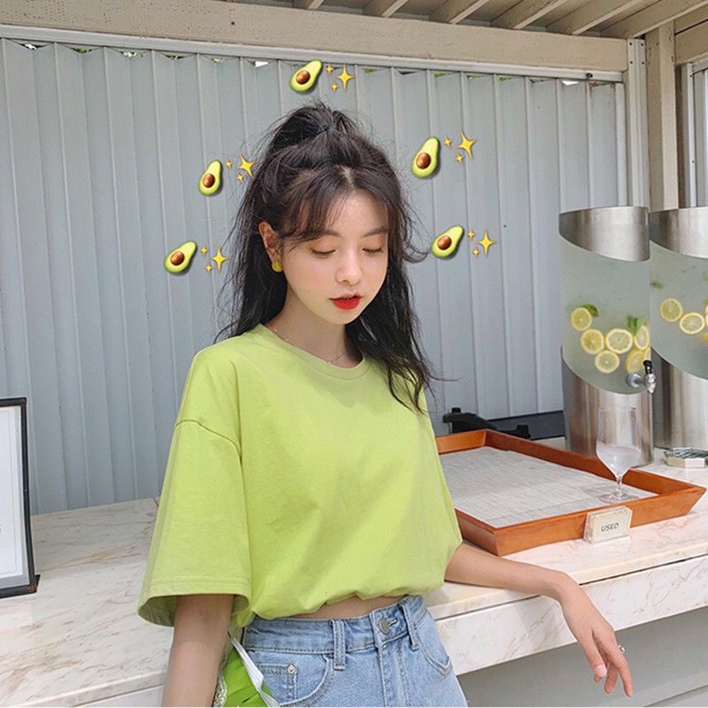 Áo thun croptop BH dáng rộng phong cách Hàn Quốc xinh xắn thời trang cho nữ