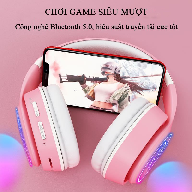 Tai Nghe Chụp Tai ❤️FREESHIP❤️ Tai nghe Bluetooth 5.0 K6131 Macaron Hỗ Trợ Thẻ Nhớ, Dây 3.5mm, Đài FM