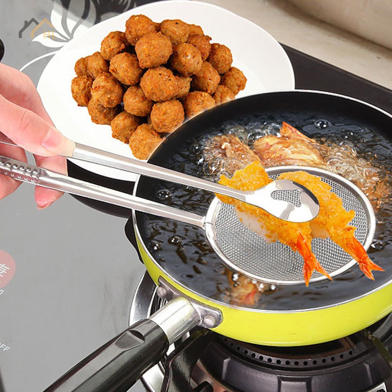 Leader New Steel Food Clip Snack Fryer Strainer BBQ Buffet Serving Tongs Fried Tong Frying Mesh Colander Filter Oil Drainer