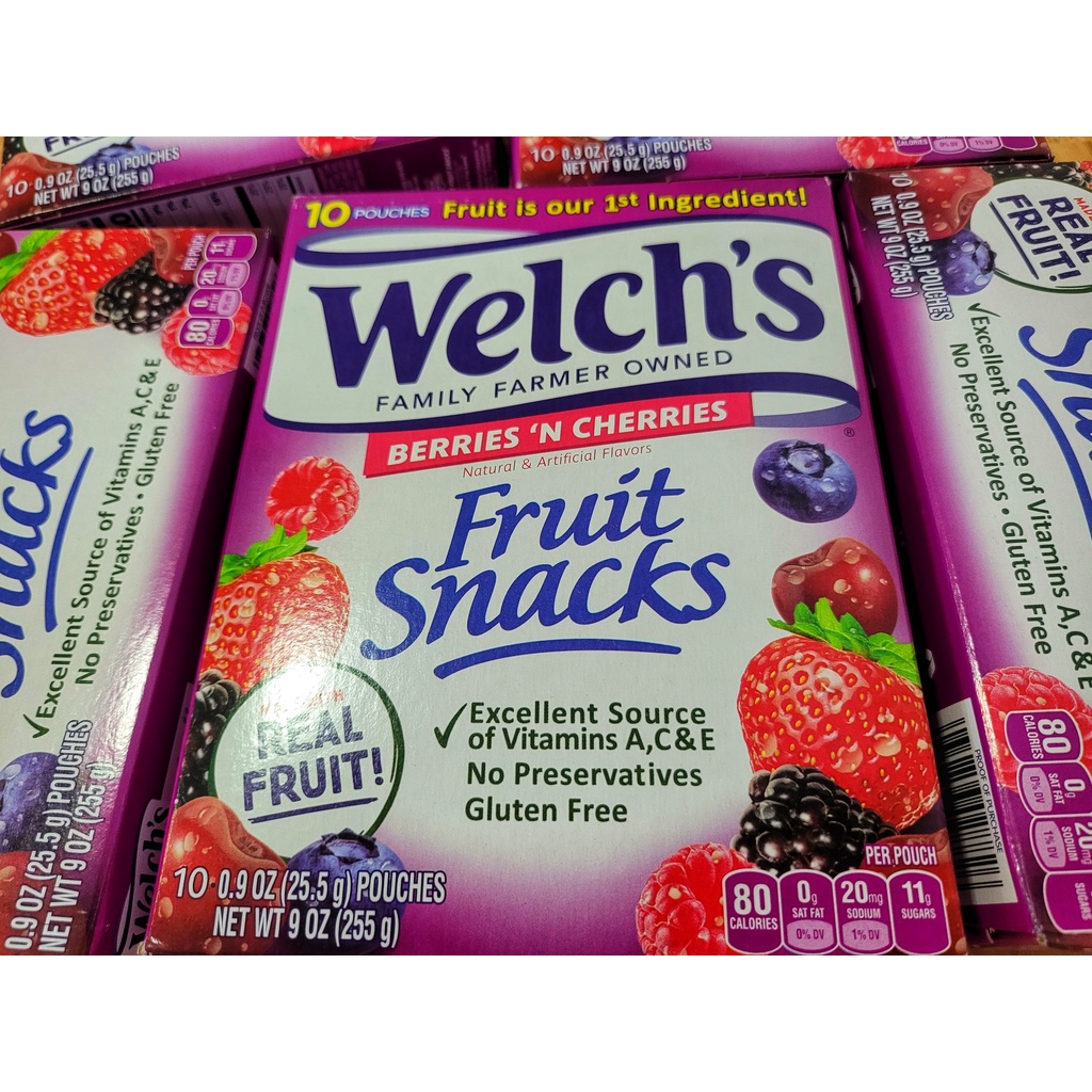 Kẹo dẻo trái cây Welch's hộp 10 gói vị dâu và cherry