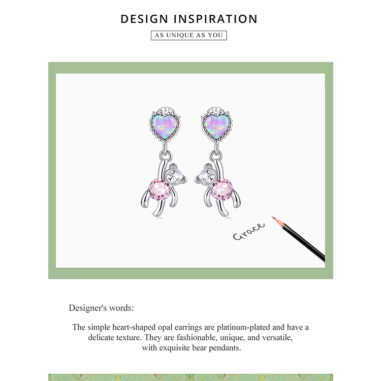 Bông tai BAMOER SCE1384 Bạc 925 hình gấu thời trang cho nữ