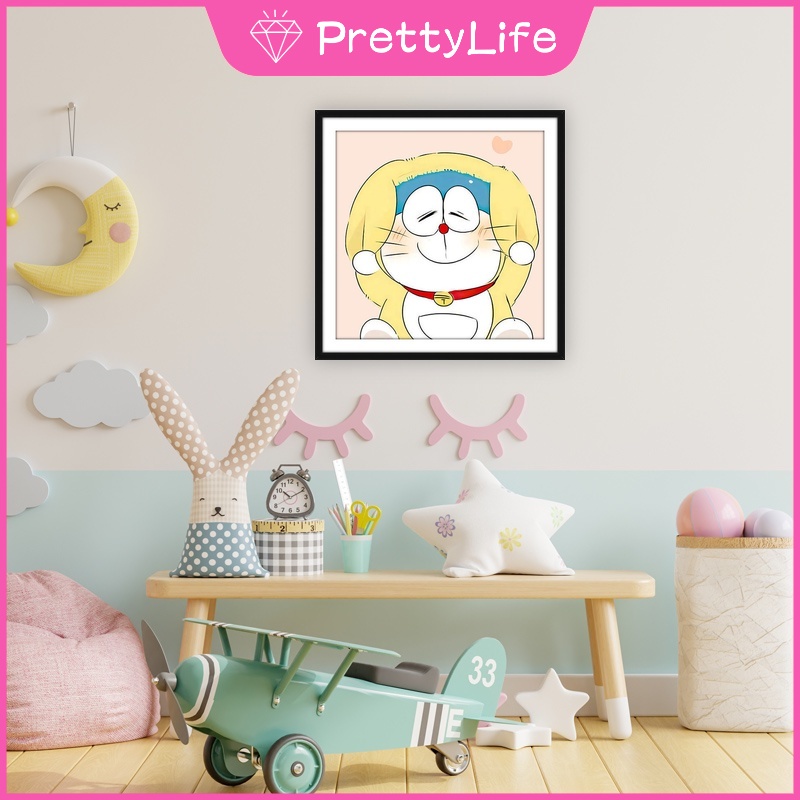 Bộ 1 Tranh Đính Đá 5D Tự Làm Hình Doraemon Kích Thước 30 X 30 Cm Trang Trí Nhà Cửa