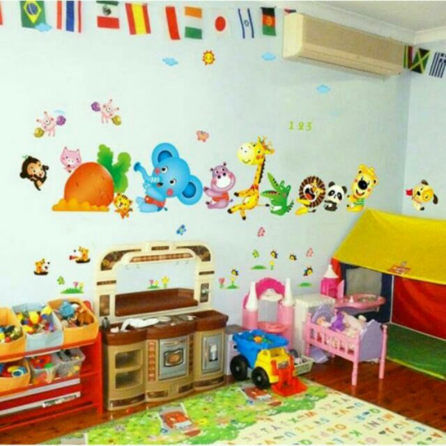 Decal dán tường Thú kéo ôm nhau( 1m8 *1m2)