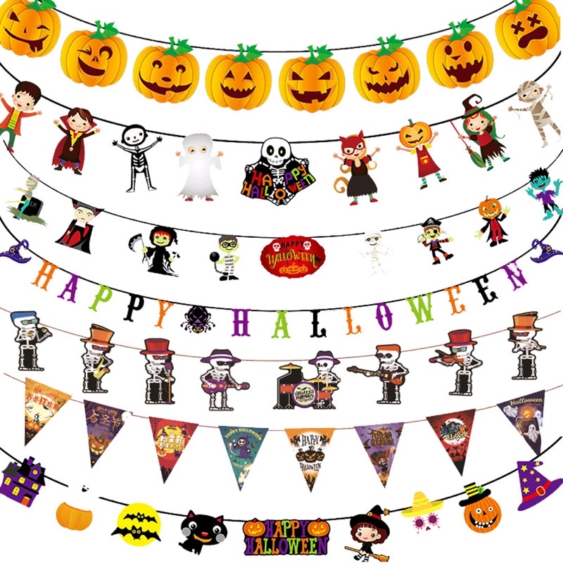 Halloween Hoạt Hình Cửa Sổ Cửa Sổ Chữ Cái Kéo Hoa Trung Tâm Mua Sắm Nhà Hàng Quán Bar Đồ Trang Trí Cờ Dễ Thương Đạo Cụ