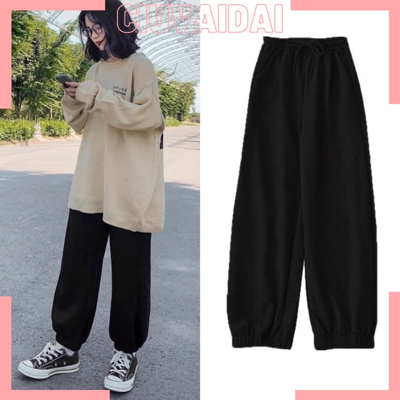Quần jogger Có Size Quần bo gấu nữ ống rộng ulzzang unisex TRƠN ( có ảnh thật )