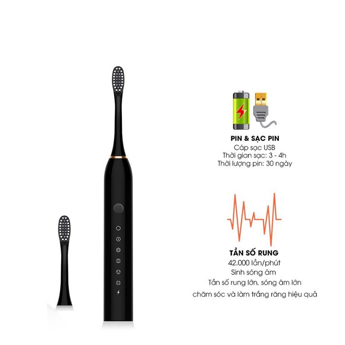 Bàn chải điện Sonic X3 đánh răng tự động với lông chải mềm mịn, chống nước tuyệt đối dành cho người lớn và trẻ em