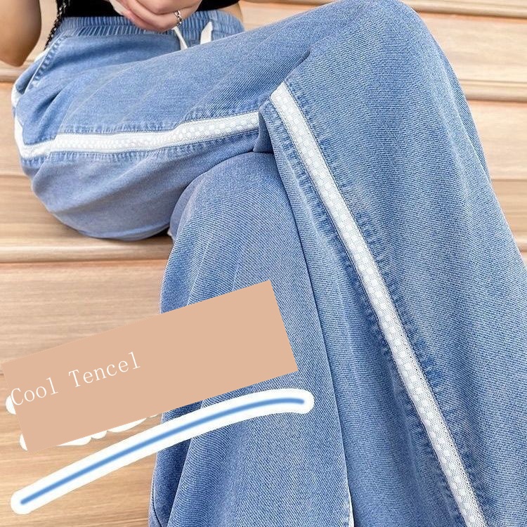 Quần Jean Ống Rộng Vải Tencel Mỏng Cỡ Lớn Phối Dây Rút Thời Trang Mùa Hè Hàng Mới Dành Cho Bạn Nữ  0725