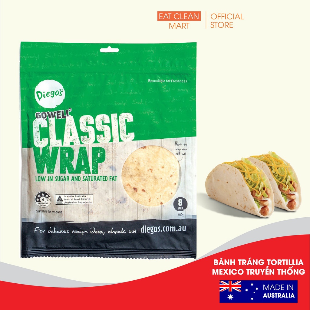 Vỏ Bánh Tortilla vegan ăn chay Mexico cổ điển - Tortilla Classic hiệu Diego’s GoWell 400g