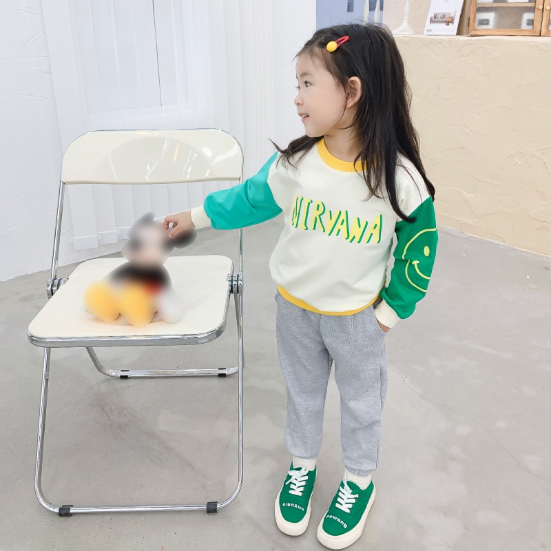 Set Áo Nỉ In Hình Mặt Cười Màu Sắc Thời Trang Hàn Quốc Cho Bé Gái