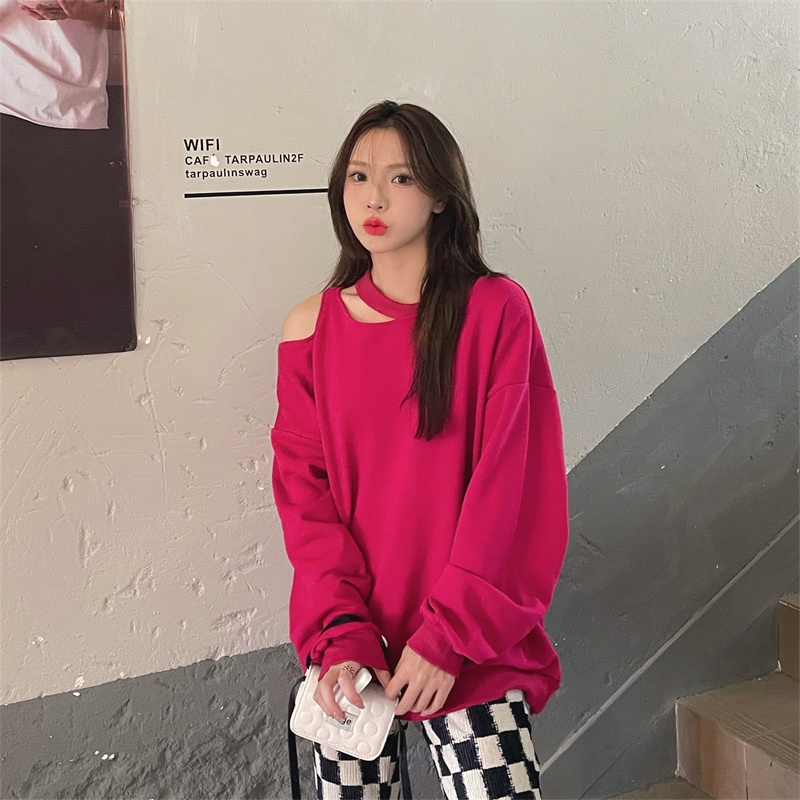 Off shoulder sweater long sleeve T - áo kiểu rộng rãi gợi cảm