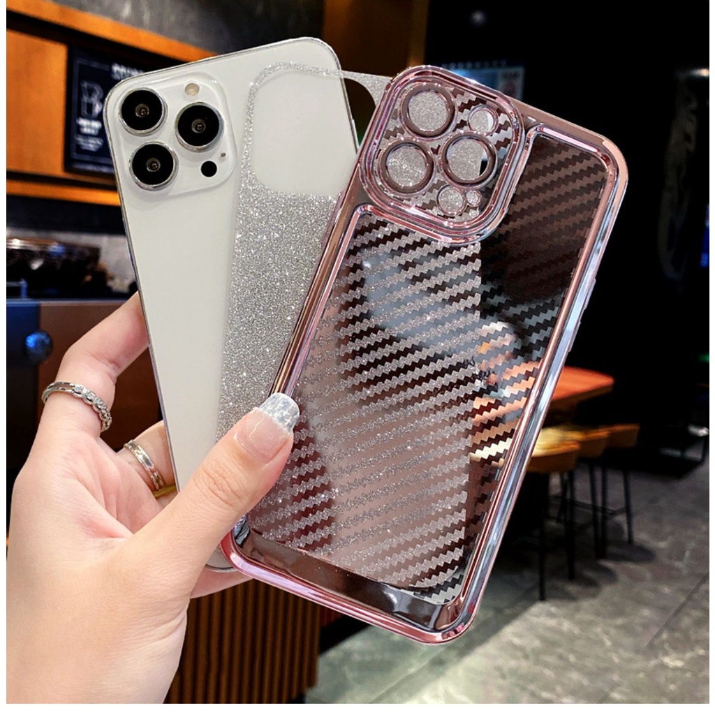 Ốp Điện Thoại TPU Sợi carbon Mạ Điện Cho iPhone 13 12 11 Pro max xs xr xsmax 7 / 8SE2020 7plus / 8plus