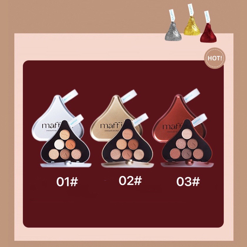 Bảng phấn mắt 6 màu socola kisses MAFFICK tông cam đào cam đất xinh xắn Chocolate Six-Color Eye Shadow hot Tiktok MAFI33 | BigBuy360 - bigbuy360.vn