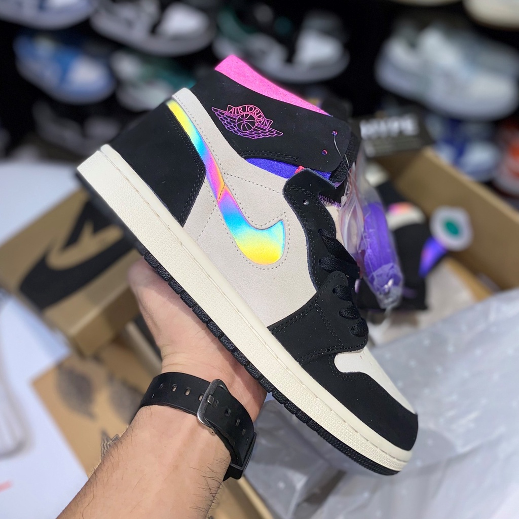 Giày sneaker Jordan cổ cao PSG loang tím, giày thể thao JD1 high xanh loang tím Zoom PSG dành cho nam nữ đầy đủ bill box
