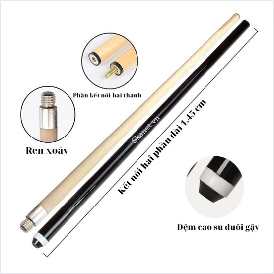 Gậy Lết Bi A - Gậy Gắn Đầu Lết Bida Ren Xoáy 2 Khúc