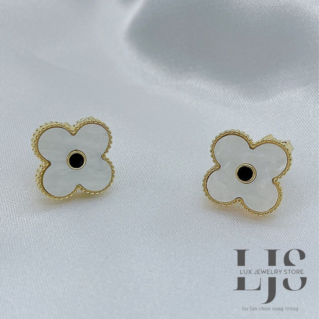 Bông tai nữ mạ bạc 925 không gỉ, khuyên tai nữ cỏ 4 cánh đính đá sang trọng - LUX954