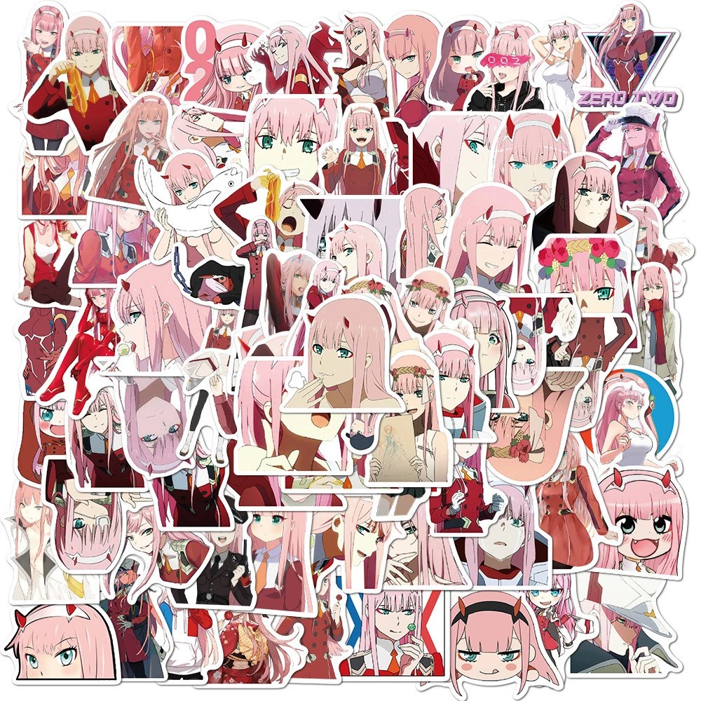 Bộ 100 miếng dán hình ELEGANT81 hoạ tiết anime ZERO TWO bằng PVC trang trí đàn guitar / xe mô tô / vali hành lý