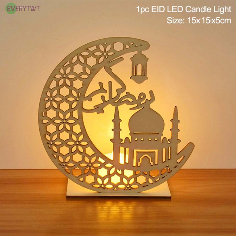 Đèn Led Trang Trí Bằng Gỗ Hình Ngôi Sao / Mặt Trăng / Eid Mubarak Phong Cách Hồi Giáo Độc Đáo