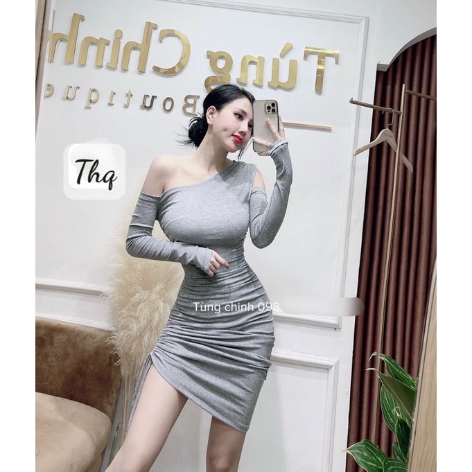 VÁY ĐẦM BODY LỆCH VAI RÚT DÂY CHẤT BOZIP DÀY DẶN MẶC SIÊU XINH