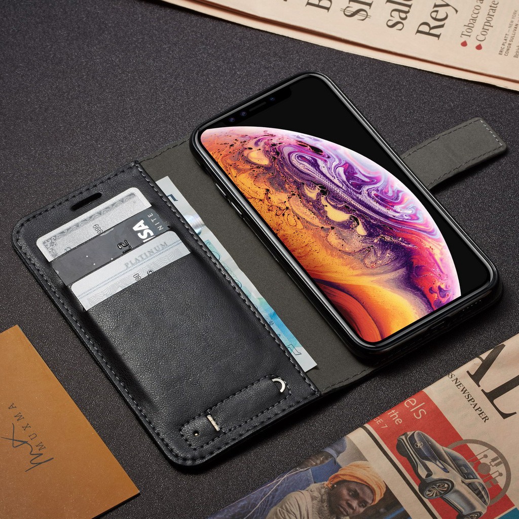 Ốp lưng điện thoại dạng ví da PU lật có khe cắm thẻ Ví dành cho Oppo A3S A7 A5S A83 F7 F9 F11 Pro Canvas Leather Case