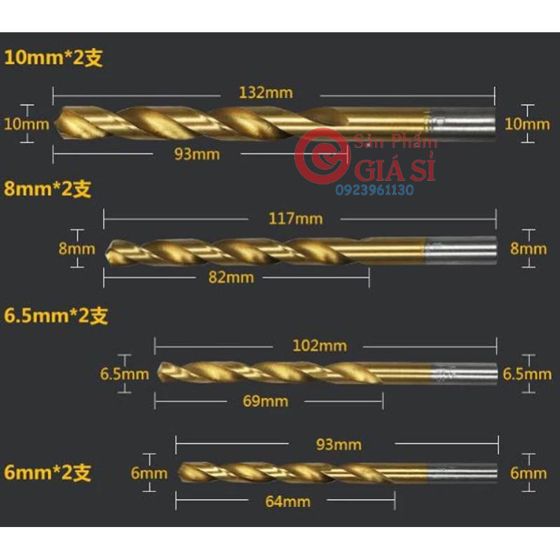 Mũi khoan thép mạ titan khoan xoắn thẳng 99 pcs 1.5mm-10mm chuôi tròn ❤️freeship❤️