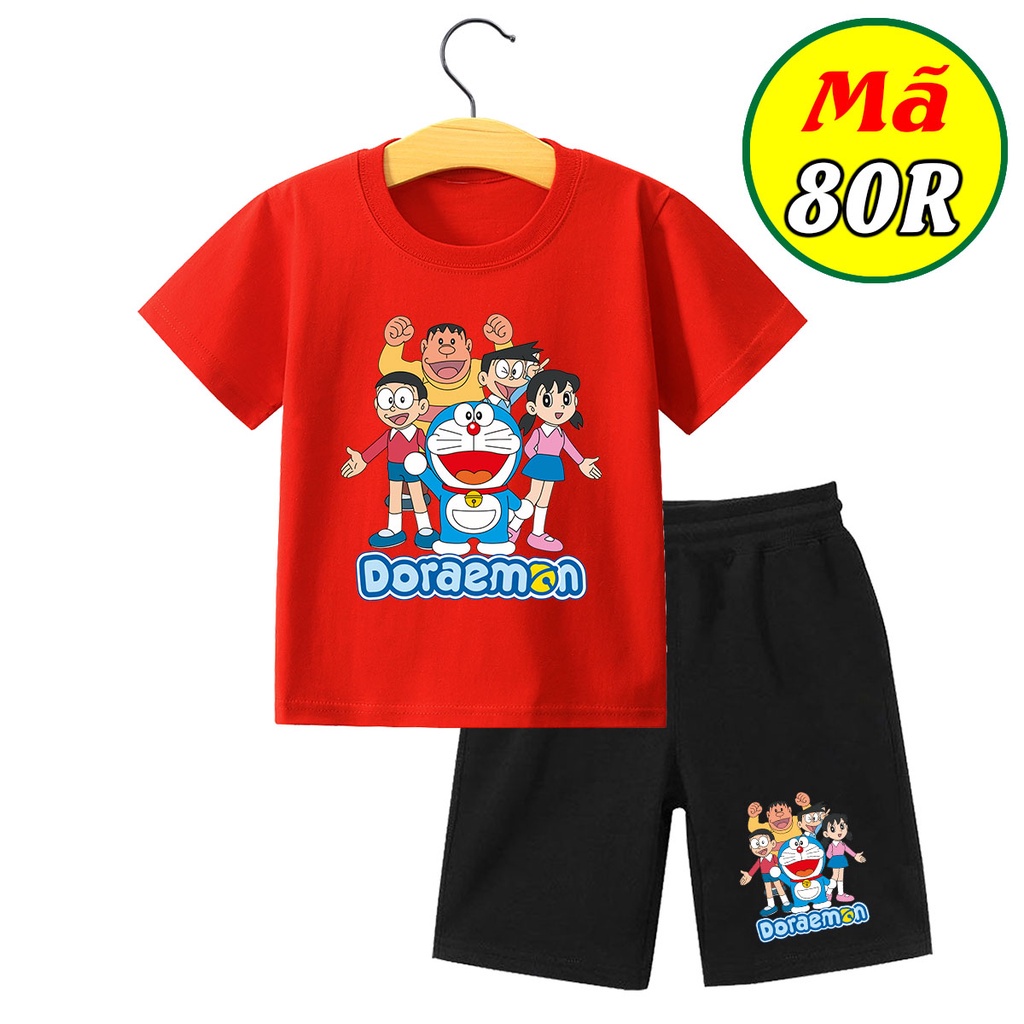 Đồ bộ bé trai, đồ bộ bé gái cộc tay 💖Chất cotton mát mịn họa tiết In Hình Doraemon siêu dễ thương SSSHOP
