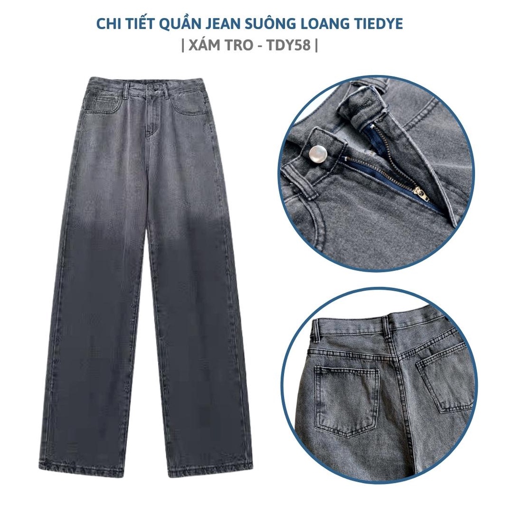 Quần jean nữ ống suông xám khói loang phong cách Streetyle (Có Bigsize) - Baggy Jeans ống rộng Kyubi TDY58